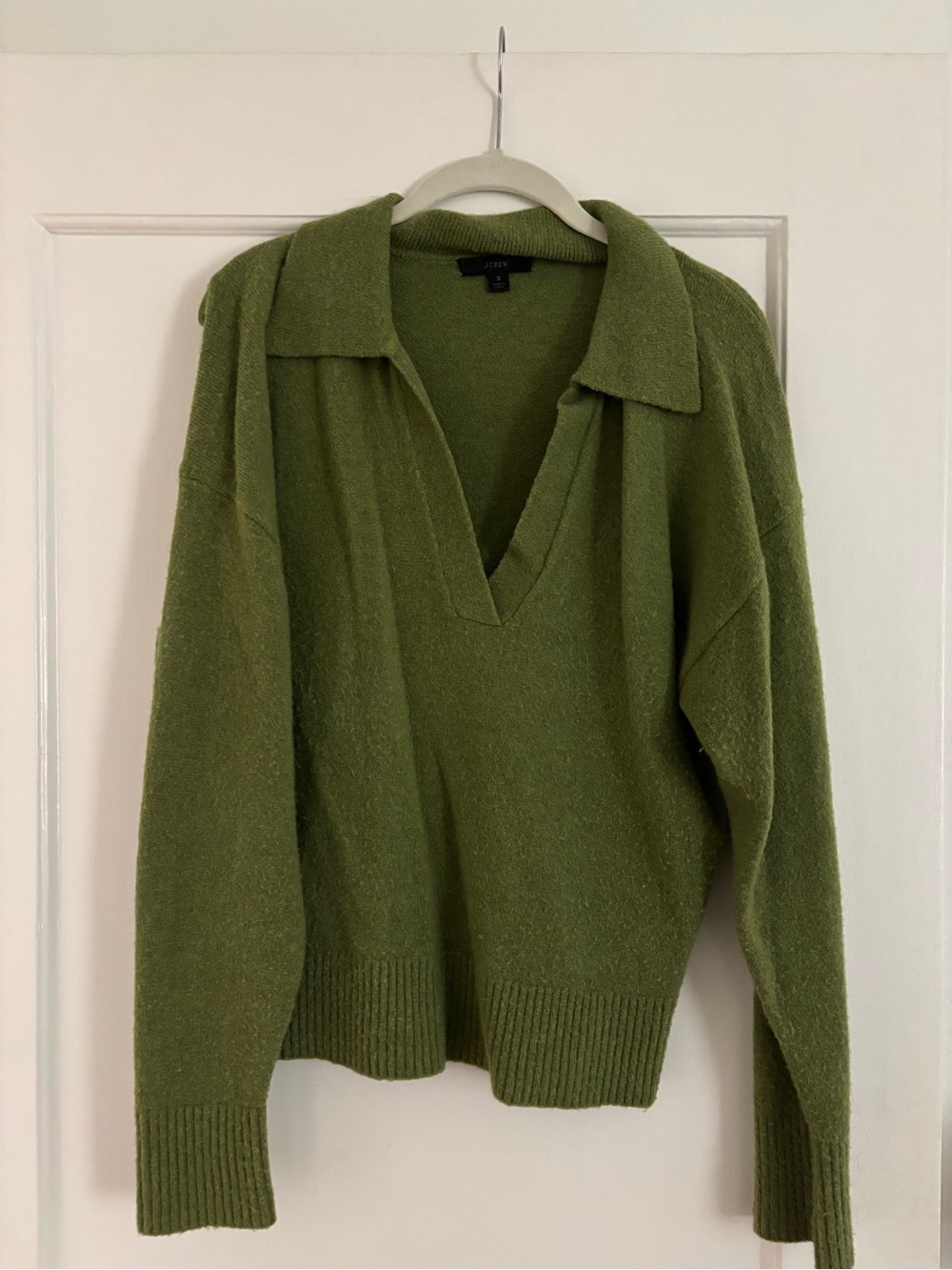J.Crew Cozy Olive Green Collared V-Neck Sweater